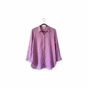 Womens J. Jill Purple Relaxed Notched Collar 100% Linen Medium